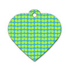 Blue Lime Leaf Pattern Dog Tag Heart (two Sides) by GardenOfOphir