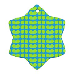 Blue Lime Leaf Pattern Snowflake Ornament (2-side) by GardenOfOphir