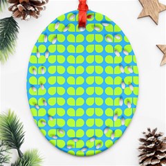 Blue Lime Leaf Pattern Oval Filigree Ornament (2-side)  by GardenOfOphir