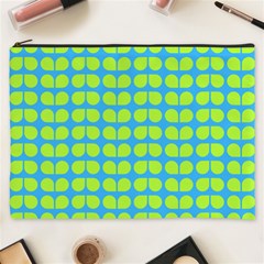 Blue Lime Leaf Pattern Cosmetic Bag (xxxl)  by GardenOfOphir