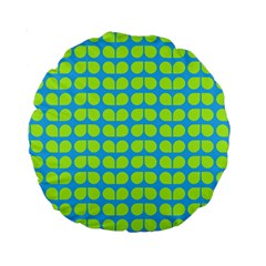 Blue Lime Leaf Pattern Standard 15  Premium Round Cushions by GardenOfOphir