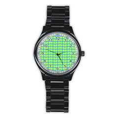 Blue Lime Leaf Pattern Stainless Steel Round Watches