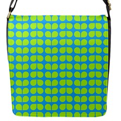 Blue Lime Leaf Pattern Flap Messenger Bag (s) by GardenOfOphir