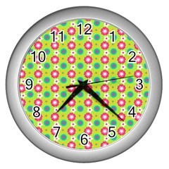 Cute Floral Pattern Wall Clocks (silver)  by GardenOfOphir