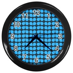 Blue Gray Leaf Pattern Wall Clocks (black) by GardenOfOphir