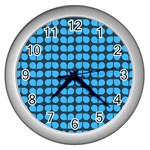 Blue Gray Leaf Pattern Wall Clocks (Silver)  Front