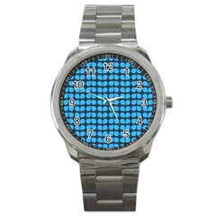 Blue Gray Leaf Pattern Sport Metal Watches by GardenOfOphir