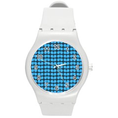 Blue Gray Leaf Pattern Round Plastic Sport Watch (m) by GardenOfOphir