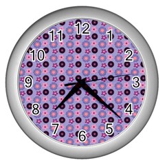 Cute Floral Pattern Wall Clocks (silver)  by GardenOfOphir