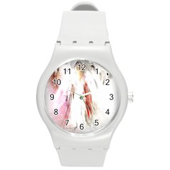 Abstract Angel In White Round Plastic Sport Watch (m) by digitaldivadesigns