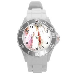 Abstract Angel In White Round Plastic Sport Watch (l) by digitaldivadesigns