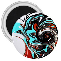 Abstract In Aqua, Orange, And Black 3  Magnets by digitaldivadesigns