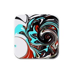 Abstract in Aqua, Orange, and Black Rubber Square Coaster (4 pack) 