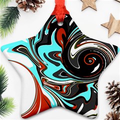 Abstract In Aqua, Orange, And Black Star Ornament (two Sides)  by digitaldivadesigns