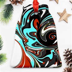 Abstract In Aqua, Orange, And Black Bell Ornament (2 Sides) by digitaldivadesigns