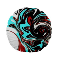 Abstract in Aqua, Orange, and Black Standard 15  Premium Round Cushions