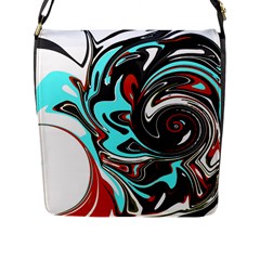 Abstract in Aqua, Orange, and Black Flap Messenger Bag (L) 