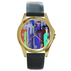 Abstract City Design Round Gold Metal Watches by digitaldivadesigns