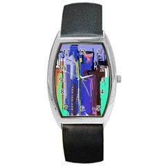 Abstract City Design Barrel Metal Watches by digitaldivadesigns