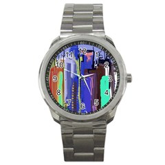 Abstract City Design Sport Metal Watches by digitaldivadesigns