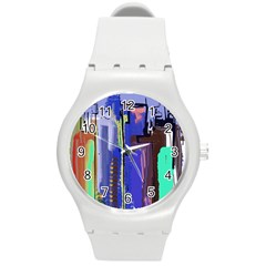 Abstract City Design Round Plastic Sport Watch (m) by digitaldivadesigns