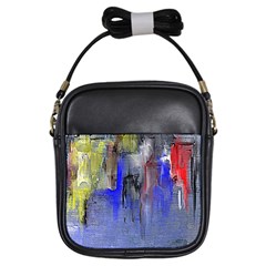 Hazy City Abstract Design Girls Sling Bags by digitaldivadesigns