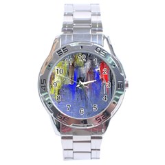 Hazy City Abstract Design Stainless Steel Men s Watch by digitaldivadesigns