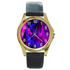 Fractal Marbled 13 Round Gold Metal Watches by ImpressiveMoments