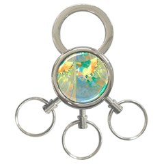 Abstract Flower Design In Turquoise And Yellows 3-ring Key Chains by digitaldivadesigns