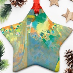 Abstract Flower Design In Turquoise And Yellows Star Ornament (two Sides)  by digitaldivadesigns