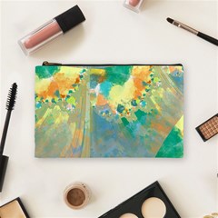 Abstract Flower Design In Turquoise And Yellows Cosmetic Bag (medium)  by digitaldivadesigns