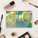 Abstract Flower Design in Turquoise and Yellows Cosmetic Bag (Medium)  Back