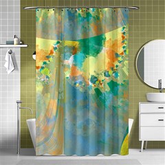 Abstract Flower Design In Turquoise And Yellows Shower Curtain 48  X 72  (small)  by digitaldivadesigns