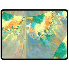 Abstract Flower Design In Turquoise And Yellows Double Sided Fleece Blanket (large)  by digitaldivadesigns