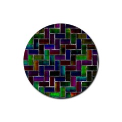 Colorful Rectangles Pattern Rubber Coaster (round) by LalyLauraFLM