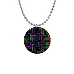 Colorful Rectangles Pattern 1  Button Necklace by LalyLauraFLM