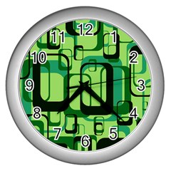 Retro Pattern 1971 Green Wall Clocks (silver)  by ImpressiveMoments