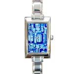 Retro Pattern 1971 Blue Rectangle Italian Charm Watches Front