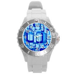 Retro Pattern 1971 Blue Round Plastic Sport Watch (l) by ImpressiveMoments