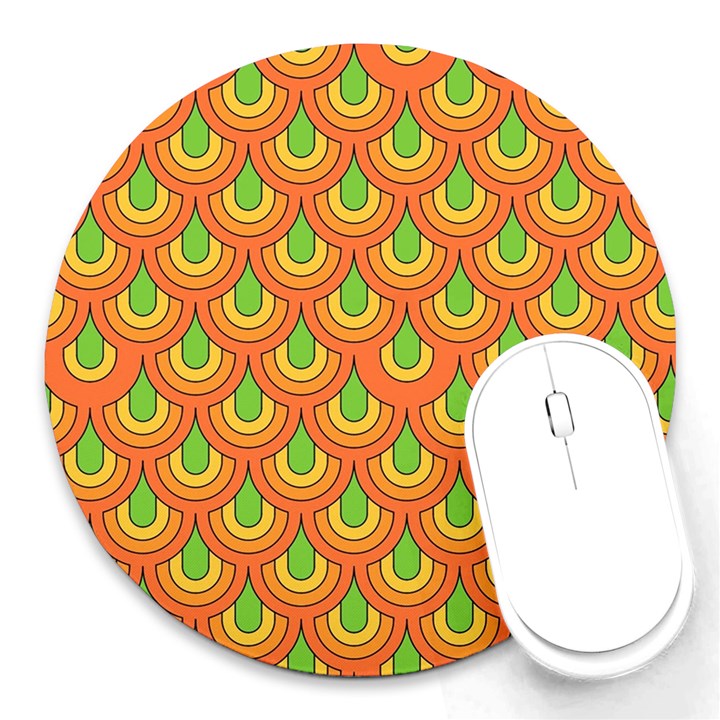 70s Green Orange Pattern Round Mousepads