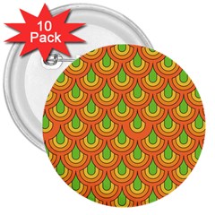 70s Green Orange Pattern 3  Buttons (10 Pack)  by ImpressiveMoments