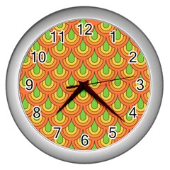 70s Green Orange Pattern Wall Clocks (silver)  by ImpressiveMoments