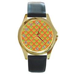 70s Green Orange Pattern Round Gold Metal Watches