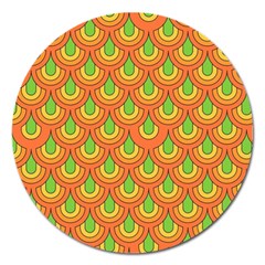 70s Green Orange Pattern Magnet 5  (Round)