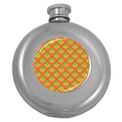 70s Green Orange Pattern Round Hip Flask (5 Oz) by ImpressiveMoments