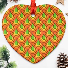 70s Green Orange Pattern Heart Ornament (2 Sides)