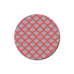 70s Peach Aqua Pattern Rubber Coaster (round)  by ImpressiveMoments