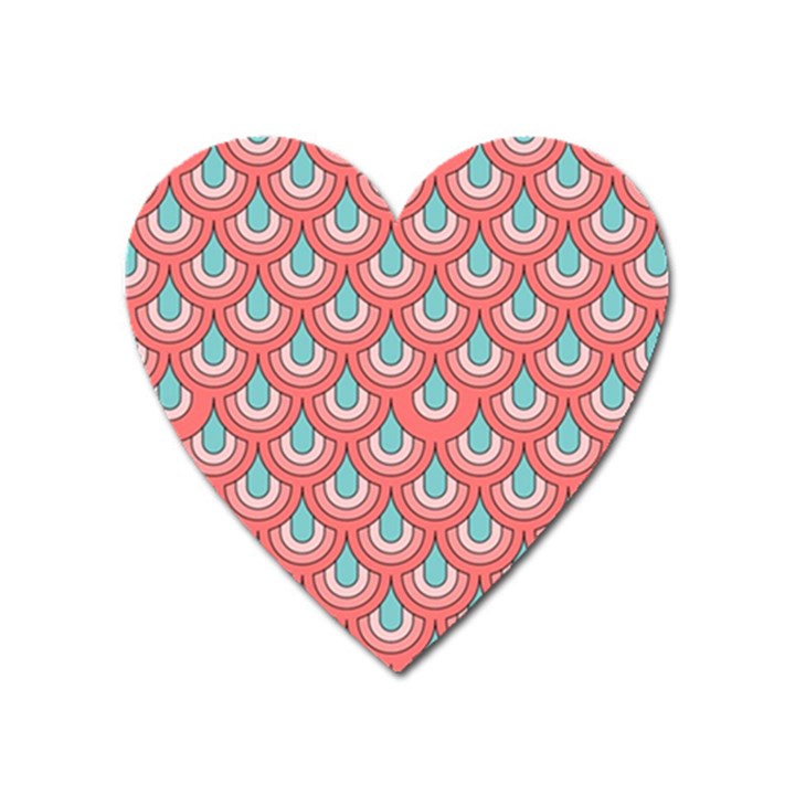 70s Peach Aqua Pattern Heart Magnet