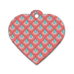 70s Peach Aqua Pattern Dog Tag Heart (two Sides) by ImpressiveMoments