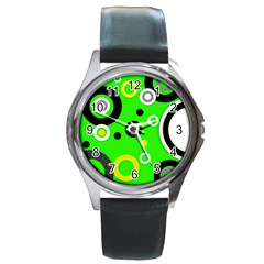 Florescent Green Yellow Abstract  Round Metal Watches by OCDesignss